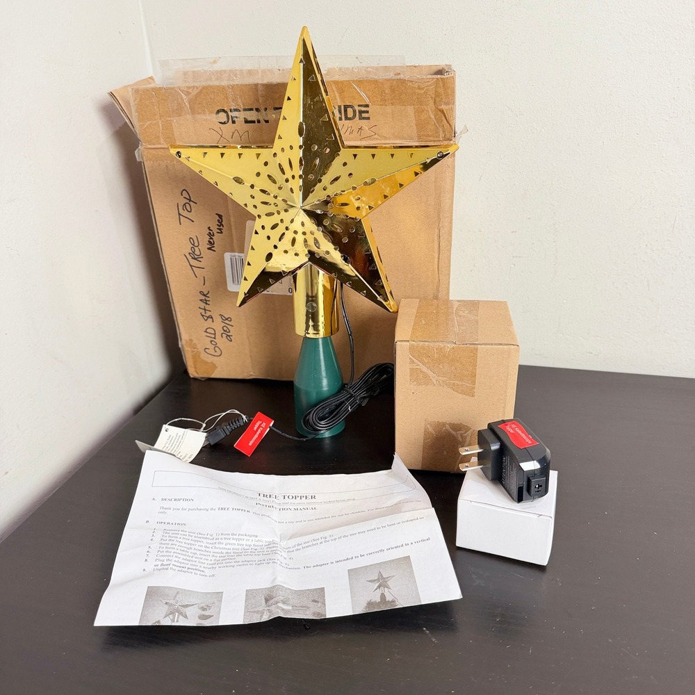 Mr. Christmas Gold Star Kaleidoscope Lighting Effect Tree Topper NEW